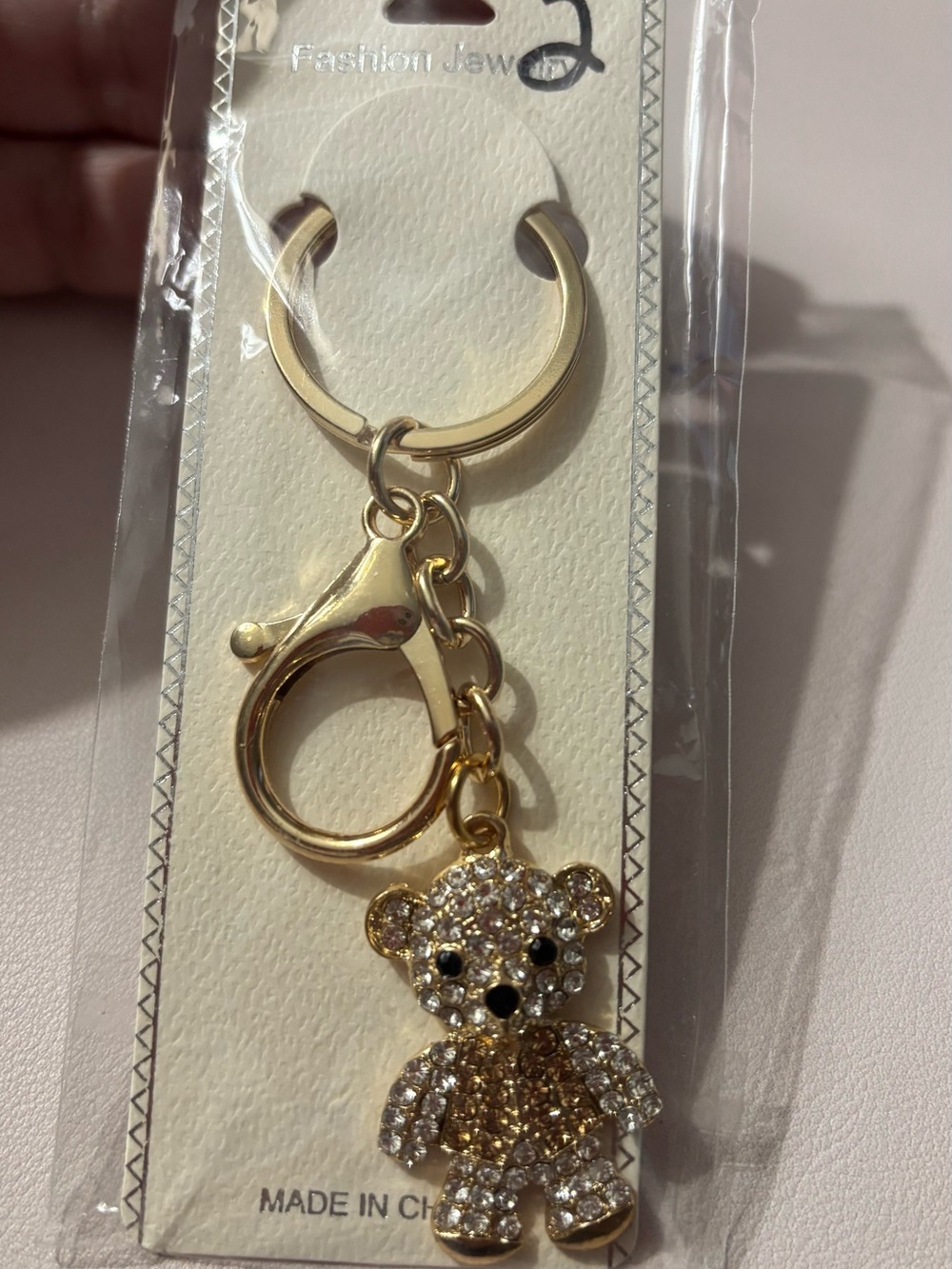 Gold Crystal Teddy Bear Keychain - Fashion Jewelry